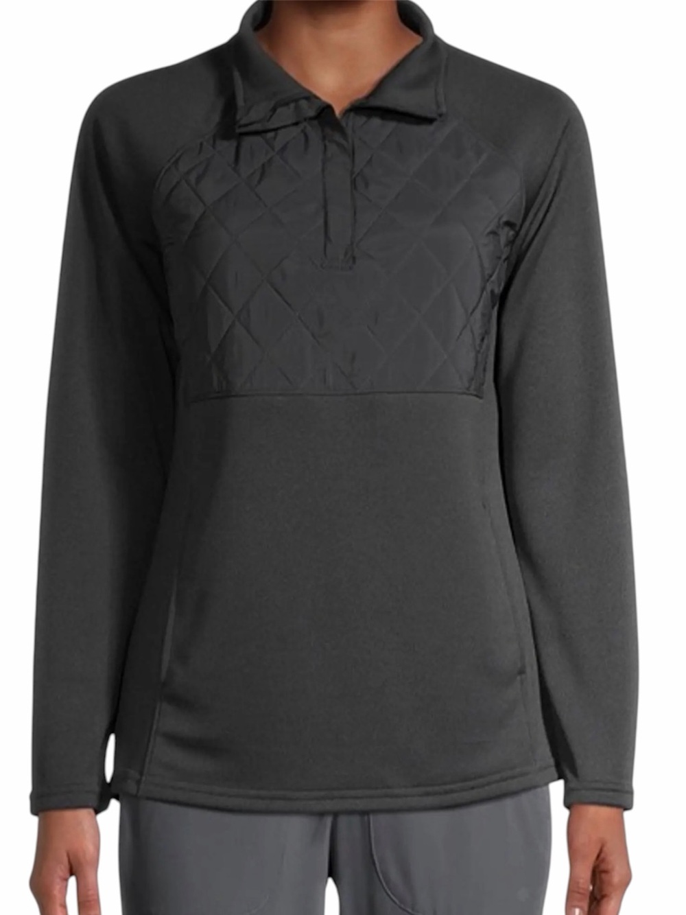 AVIA Active Mixed Media 1/4 Zip Quilted Pullover in Charcoal Gray